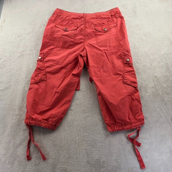 London Jean Womens Cargo Capri Pants 8 Red 100% Cotton Utility Casual Drawstring - Picture 11 of 11